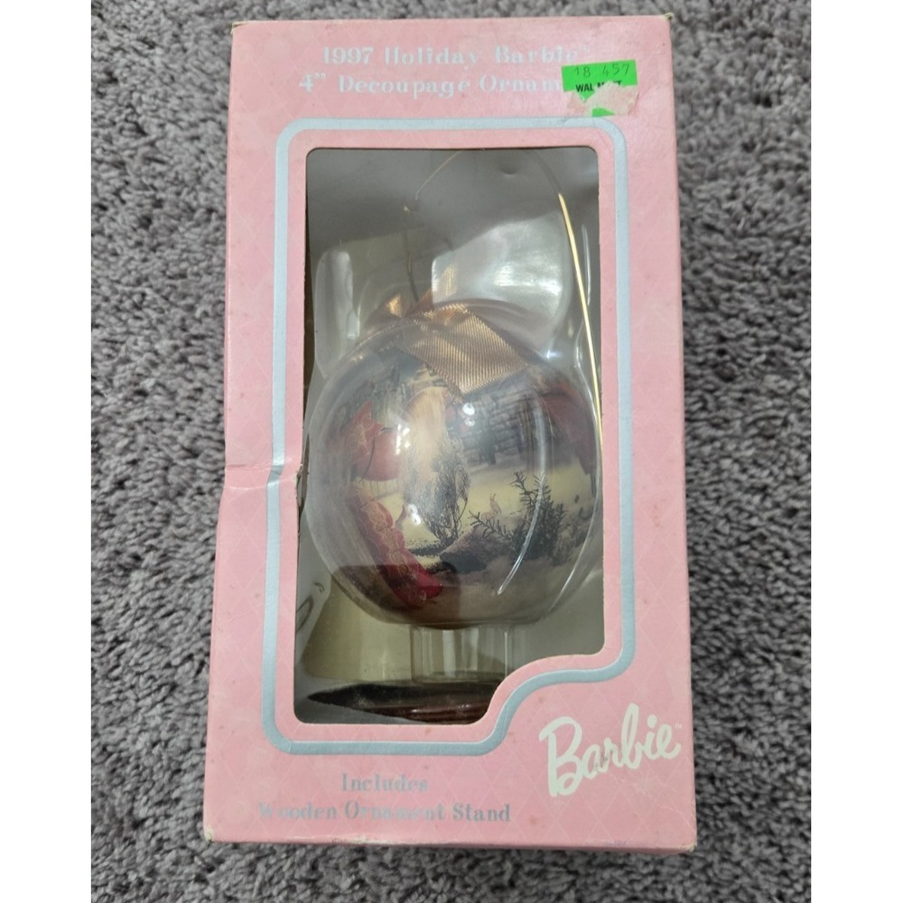 Mattel 1997 Holiday Barbie 4" Decoupage Ornament with Stand